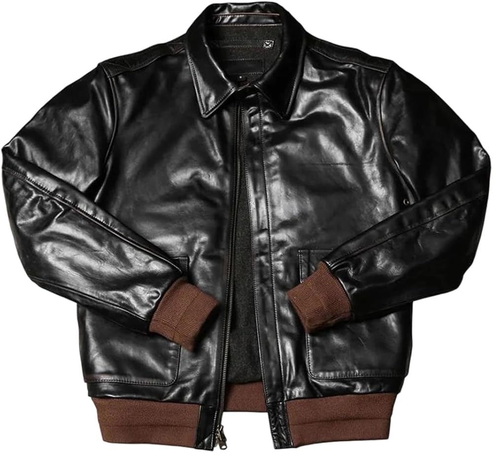 Men Military Style Plus Size Genuine Natural Horsehide Flight Leather Jacket Coat