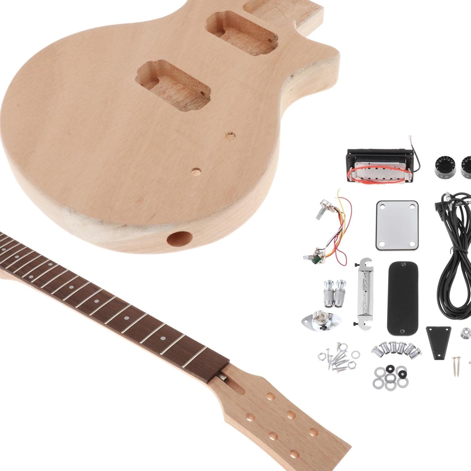Unfinished DIY Electric Guitar Kit Mahogany Body & Neck Rosewood Fingerboard Replacement Set DIY Guitar Kit