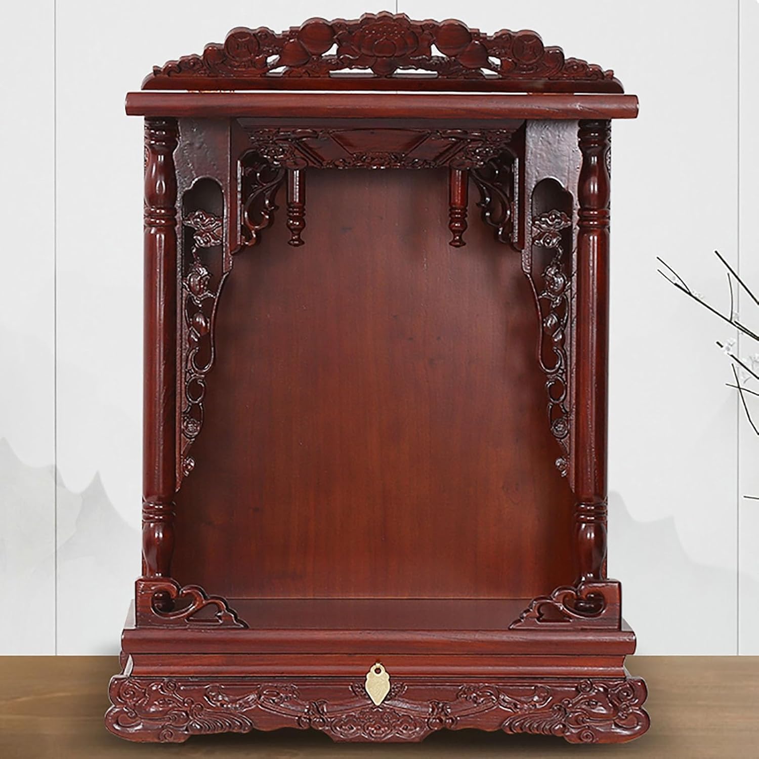 Wall mounted solid wood personal shrine altarm,chinese cabinet pedestal offering table,buddhist prayer altar cabinet,buddha altar shelf niche,With pull-out storage panel,Wall-mounted(A,83*65*40cm/32.7