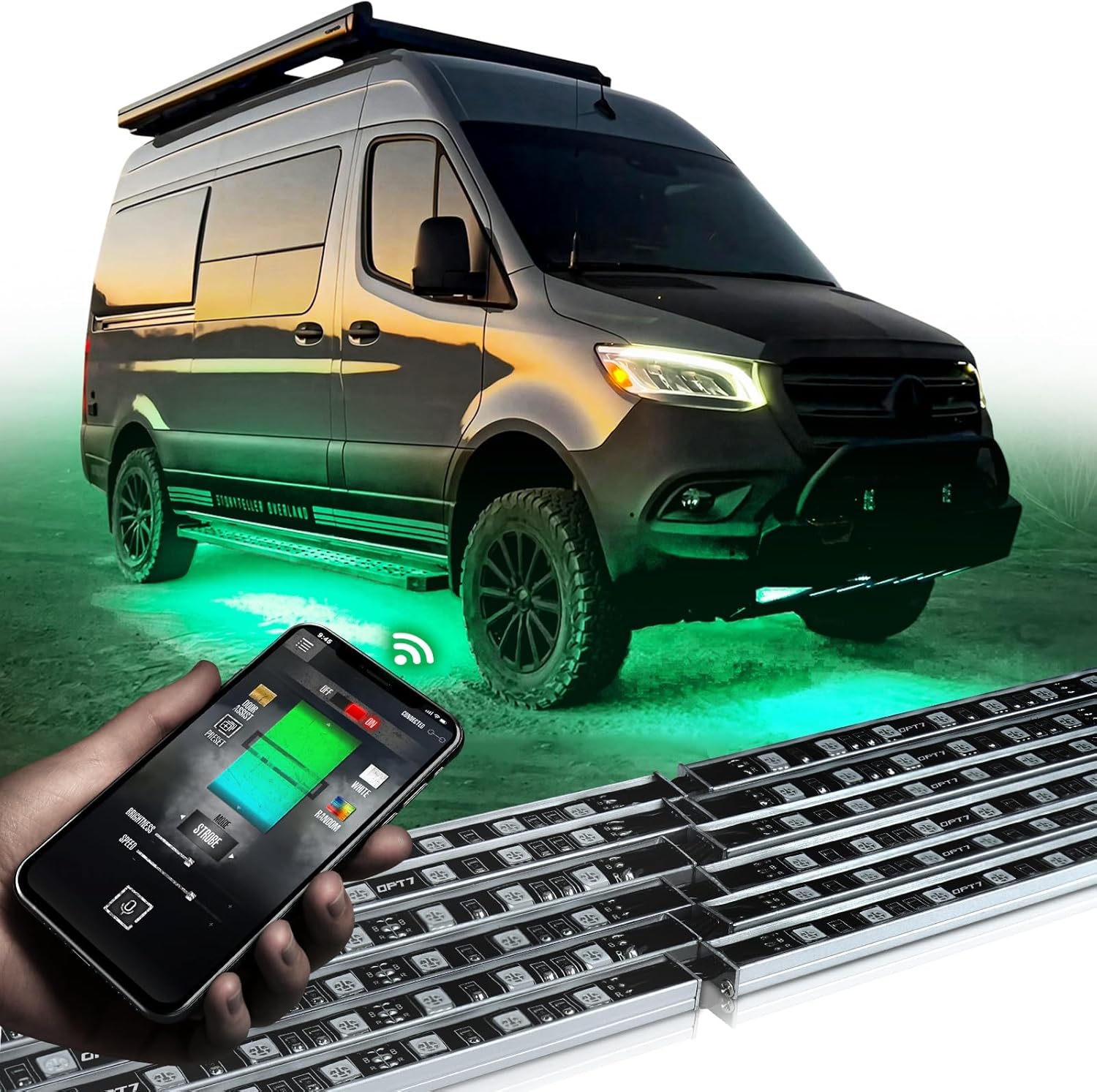 OPT7 Aura Pro RV Exterior Underglow Lights with APP & Remote Control, RGB Multicolor Music Sync, 12V Waterproof Rigid Aluminum LED Light Bar, Outdoor Neon Accent Underbody Kit for Camper Motorhome