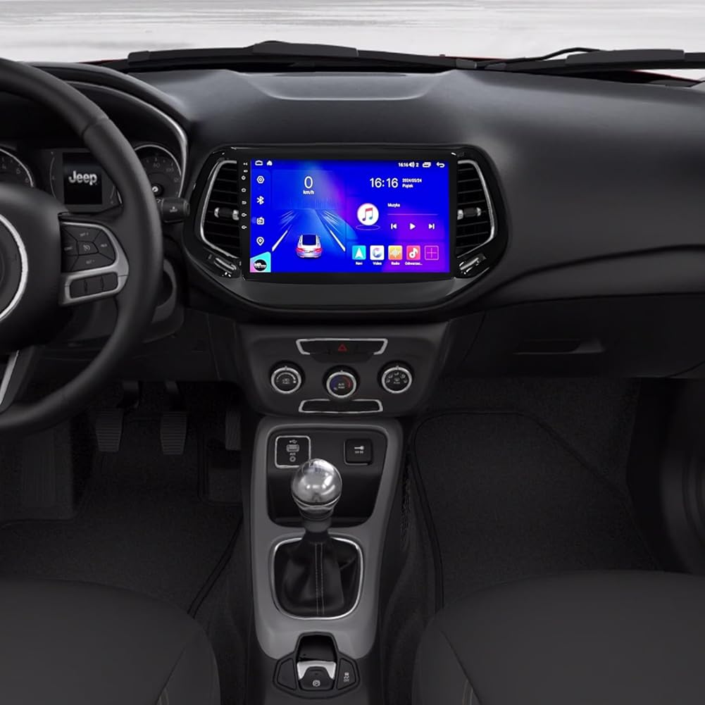 2+32G 10In Car Stereo for Compass 2017-2019 w/GPS Navigation with Carplay w/Android Auto Double Din Touchscreen Car Radio Receiver Backup Camera