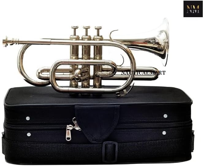 Eastar Bb Personalized Brass Cornet Stylish Musical Instrument Tuner Cornet Mouthpiece with Carrying Case (Nickel Finish)