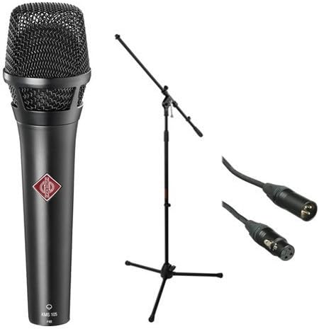 Neumann KMS 105 - Live Vocal Condenser Microphone (Black) with XLR Cable and Mic Stand