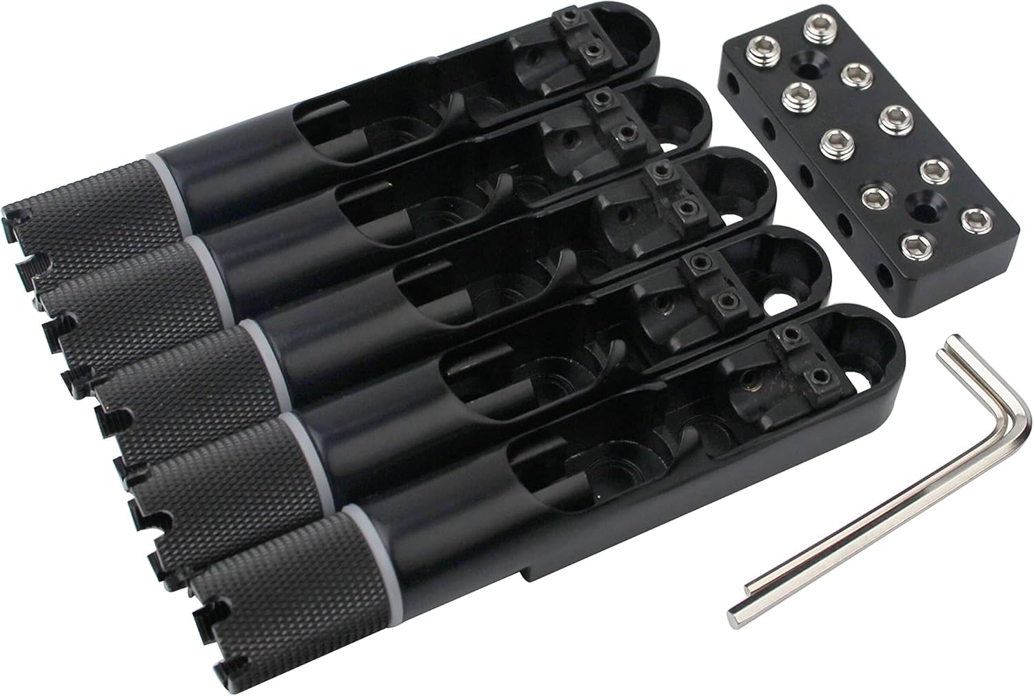 Guyker 5 Pieces Single String Fan Bass Bridge - Headless Fixed Fanned Bridges for Electric Bass GB100, Black