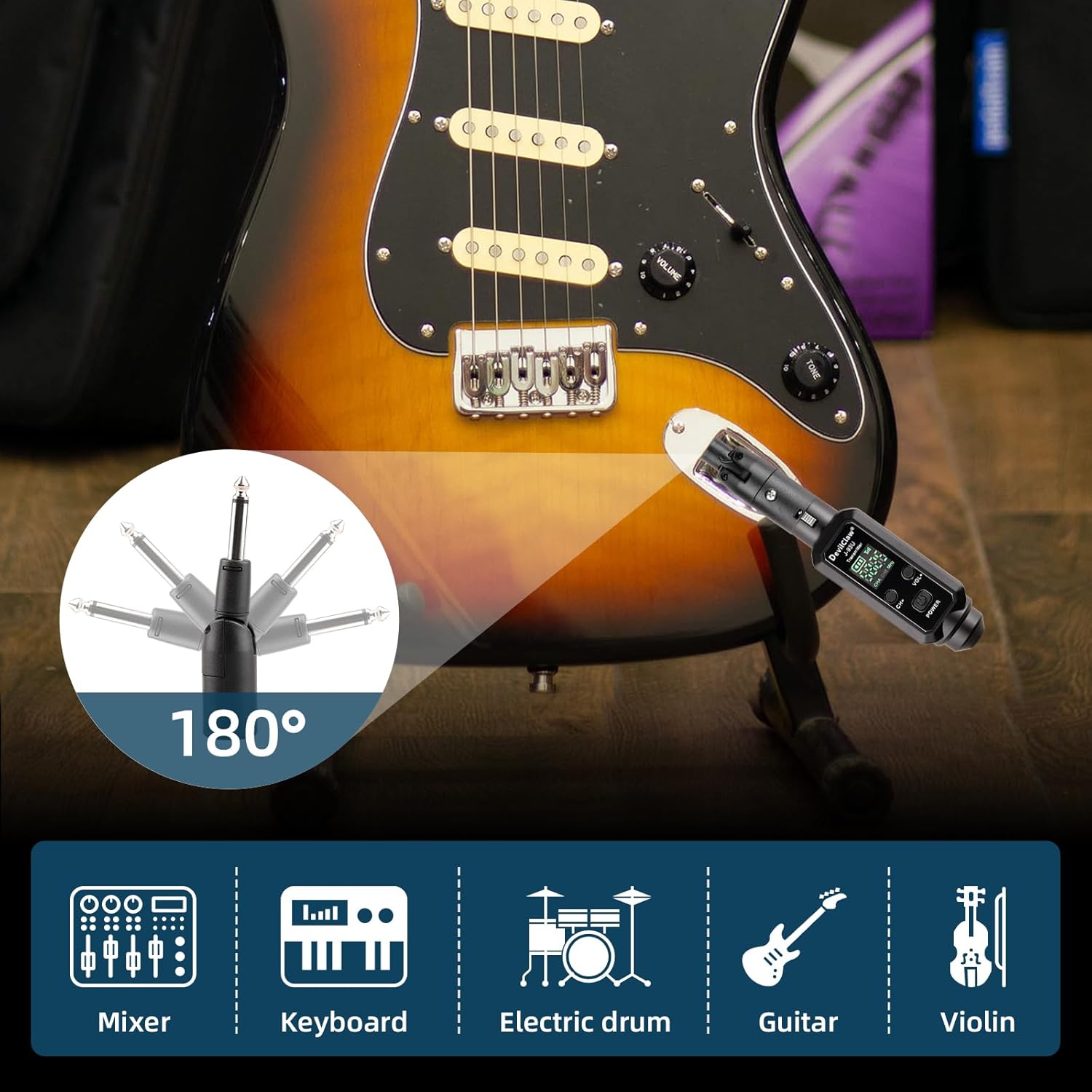 Multifunctional UHF Wireless XLR Adapter System,Transmitter & Receiver for Dynamic Microphones Guitar Mixer PA System, 16 Adjustable Frequencies, USB Charge, 250ft Range