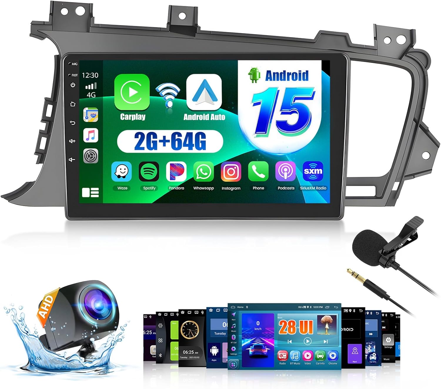 2+64G Car Stereo for Kia Optima K5 2011-2013 Android 15 Carplay Radio Touch Screen 9'' Compatible with Android Auto AHD Backup Camera Bluetooth GPS WiFi FM RDS