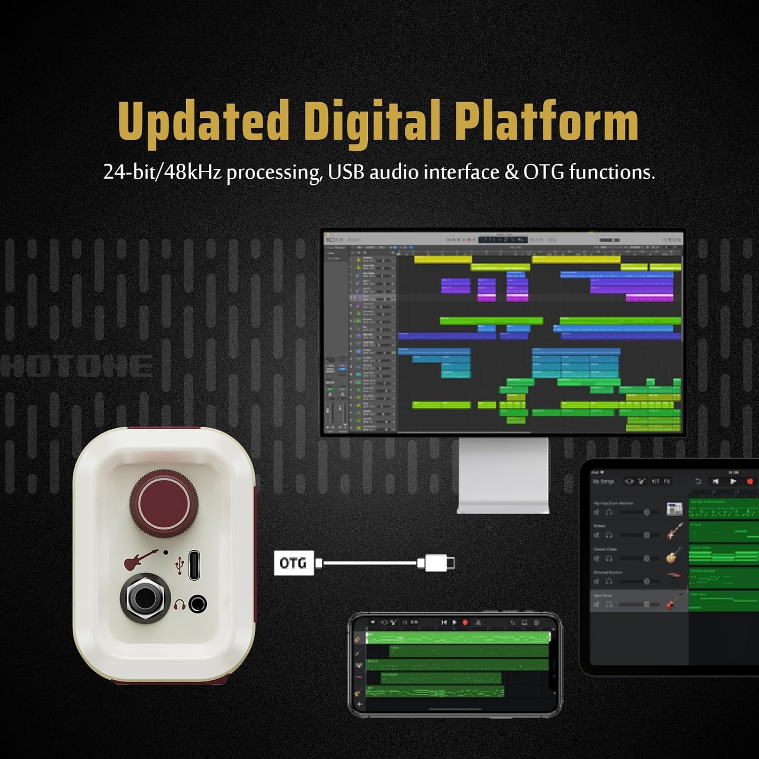 Hotone Multifunctional Modern Mini Modeling Amplifier BT Guitar Bass IR Cabinets with Multi FX Mobile APP(Incl 5 PCS Custom Guitar Picks by VOLKTONE)