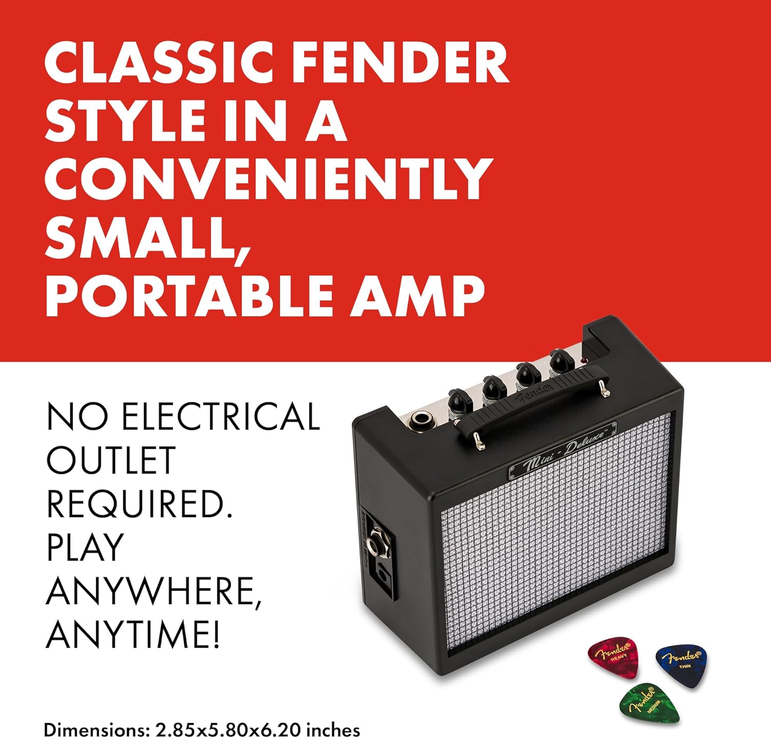 Fender Mini Deluxe Electric Guitar Amp, with 1-Year Warranty, Mini Guitar Amp, Portable Guitar Amplifier, Guitar Accessories, 3 Watts, Black