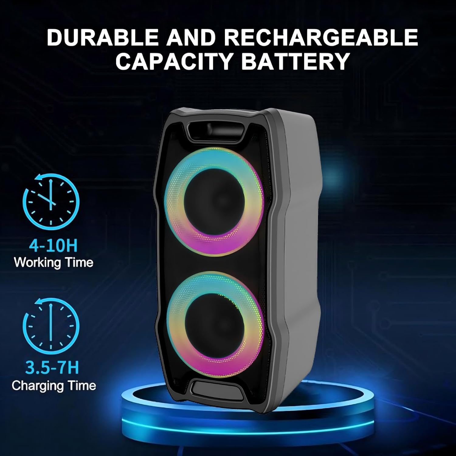 VeGue Karaoke Machine, Wireless Bluetooth PA System for Adults & Kids with Dual 8'' Subwoofers, 2 UHF Wireless Mics, Colorful LED Lights, Ideal for Home Karaoke, Party, Stage Performance (VS-0808)