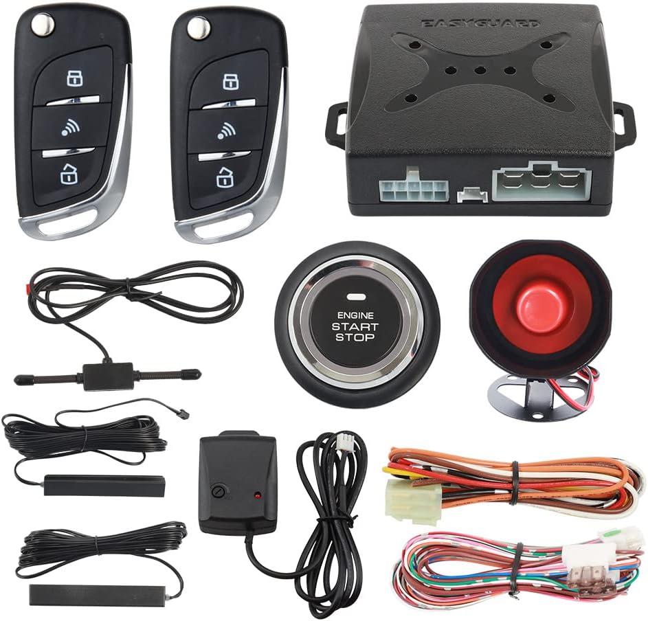 EASYGUARD EC003NV-NS PKE Passive Keyless Entry Car Push Star Button Remote Engine Start Stop Shock Sensor DC12V