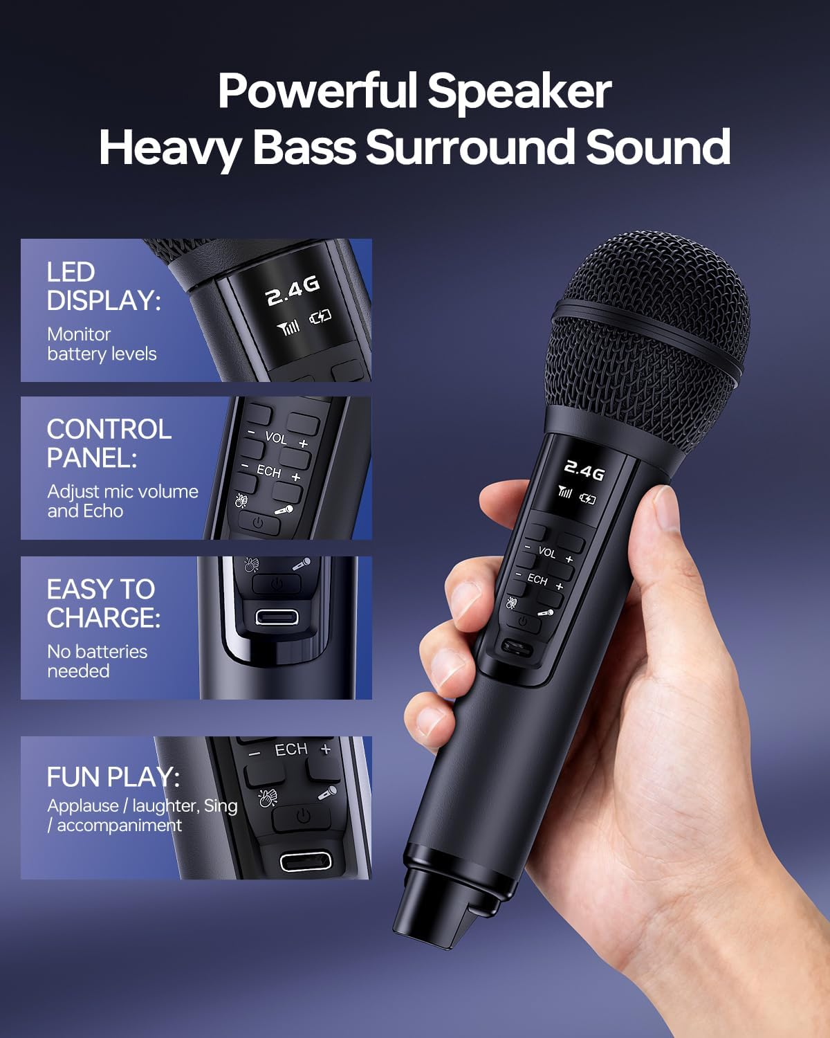 Portable Bluetooth Karaoke Machine for Adults & Kids - 2 Wireless Microphones, Shoulder Strap, Fun Voice Change, Support USB/AUX, for Outdoor Events Party Gifts