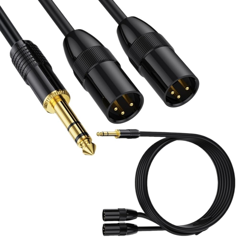 6.35mm (1/4inch) TRS Male Plug to 2 Dual XLR Male Microphone Stereo Unbalanced Audio Converter Adapter Y Splitte Cable Cord(300CM)