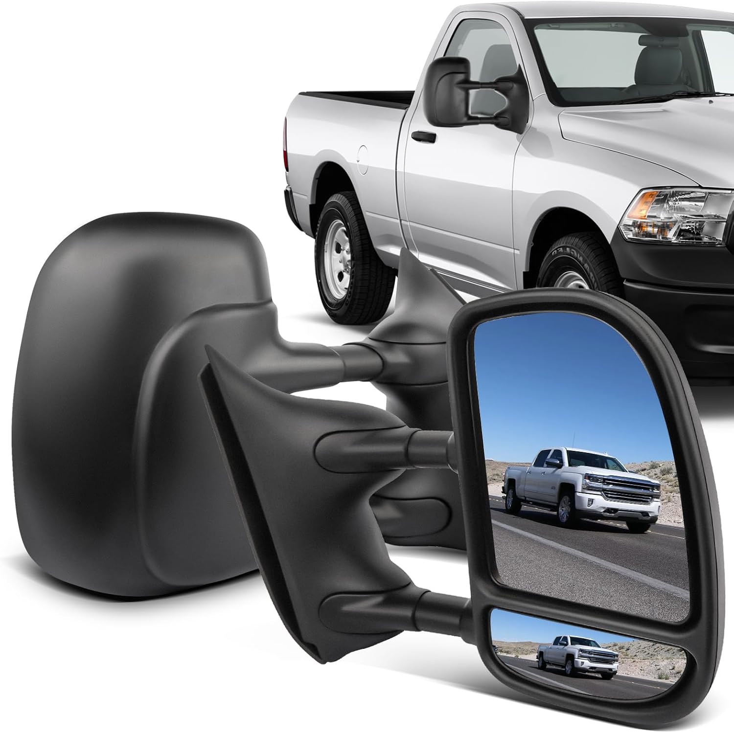 ECCPP Towing Mirrors With 1999-2007 For Ford For F250/F350/F450/F550 Super Duty Power Adjusted Heated No Turn Signal Light Black With Conversion Plug Pickup Truck Mirrors