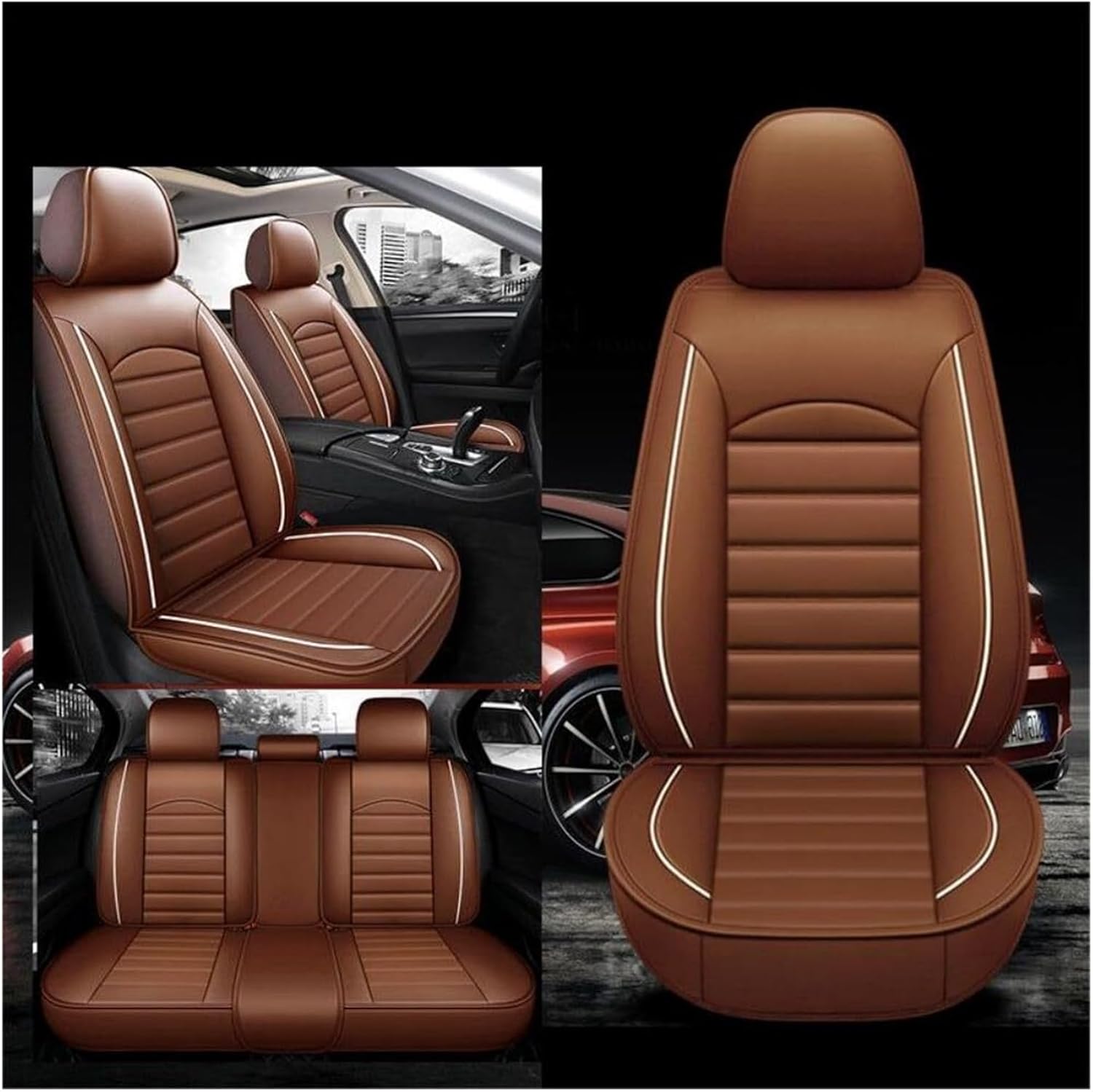 Luxury Leather Car Seat Covers, Car Seat Covers Full Set, Leather Seat Covers for Jeep Wrangler JK JL JKU JLU 4-Door 2007-2025, Full Set Seat Protector, Comfortable Breathable Interior Accessories(Bro