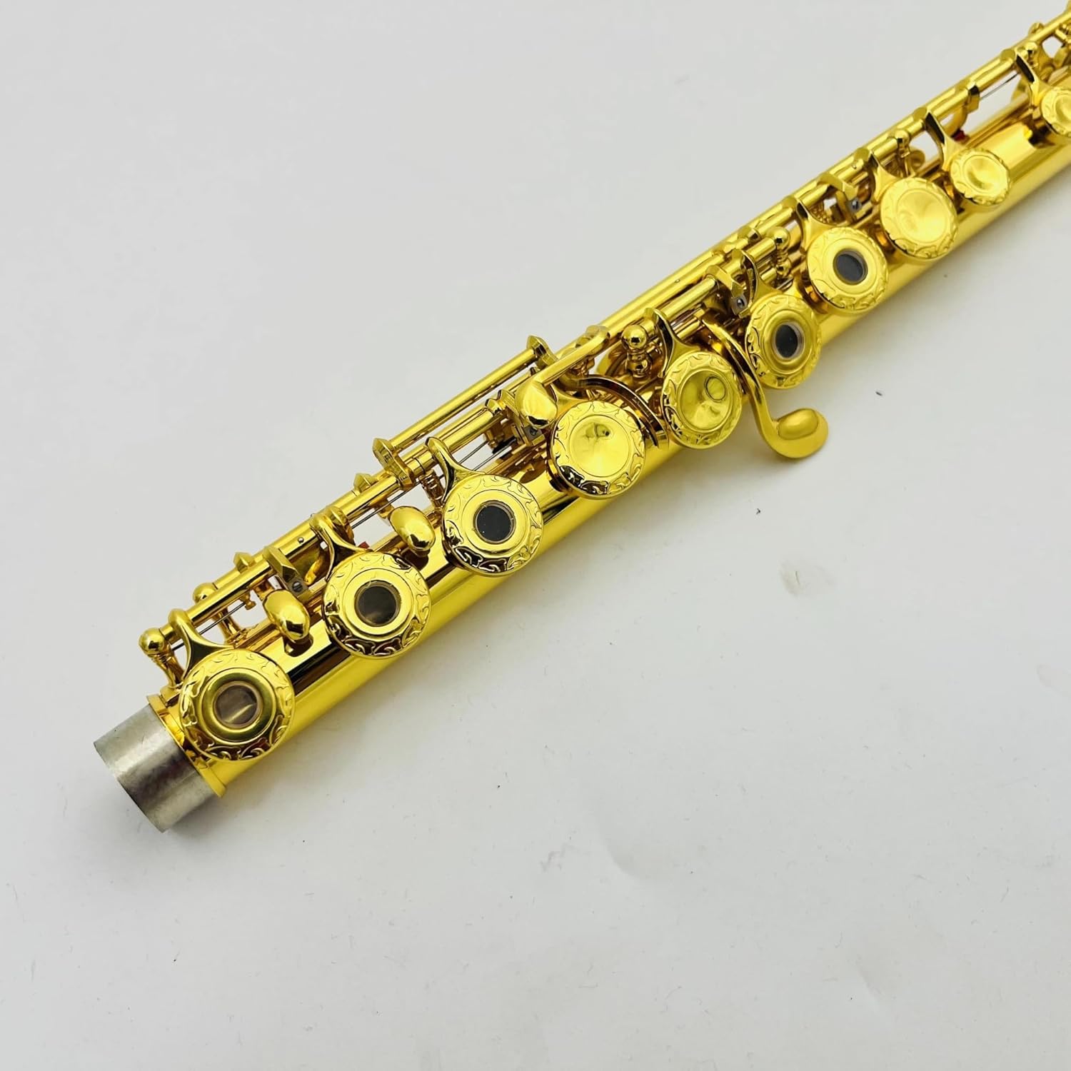 VBDEFRT Flute C Tune 17 Holes Open Keys Gold Plated Engraved Keys Woodwind Instruments With Case