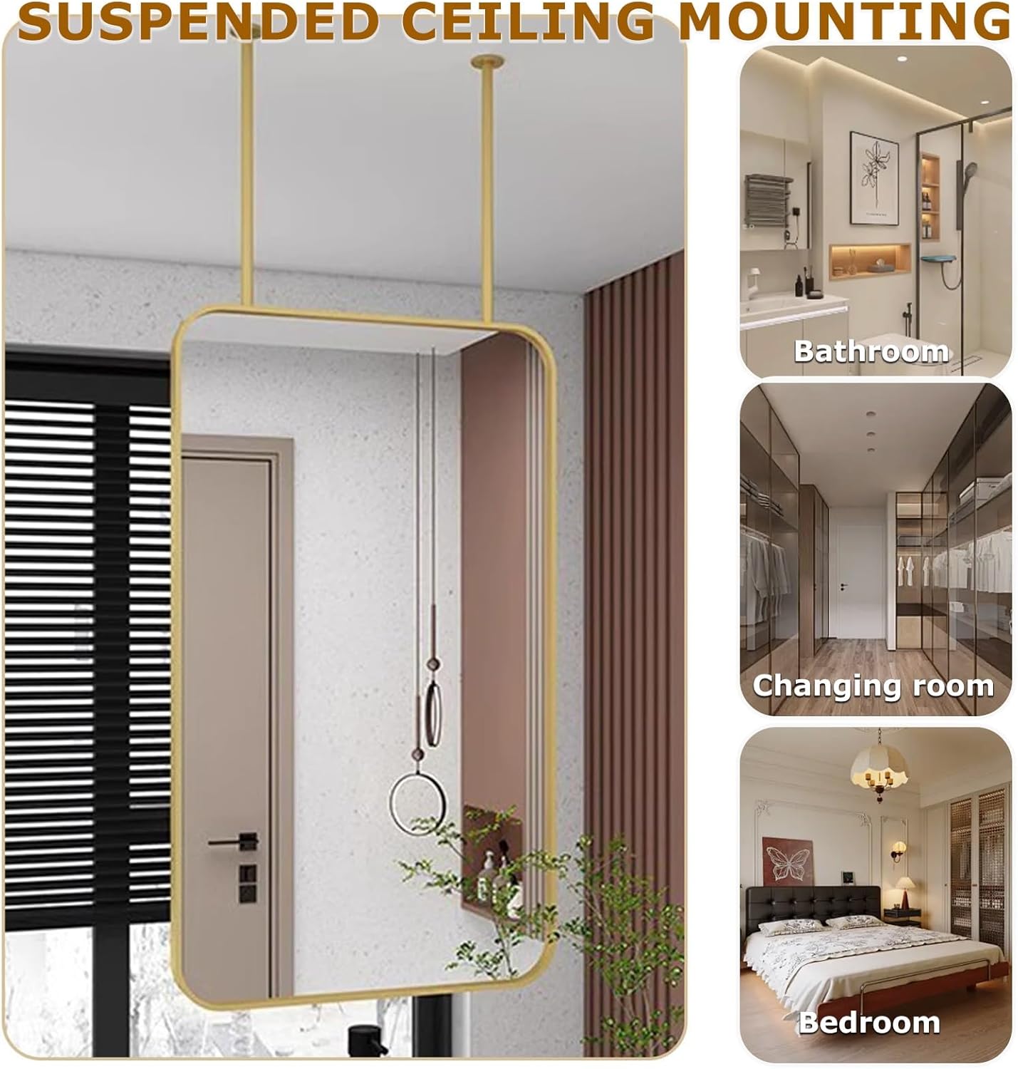 Ceiling Mounted Entryway Mirror Ceiling Vanity Make Up Mirrors Hanging Bathroom Mirror Mount Mirrors Metal Pole Ceiling Suspended Mirror Corner Mirror Wall Mount Square Shaped Wall Decor For Bedroom(7