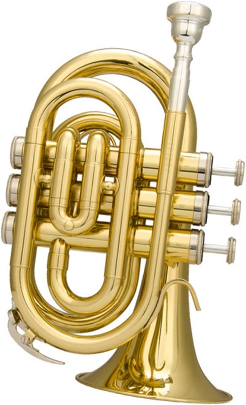 Portable Trumpet B-Flat Pocket Cornet Brass Instrument Beginner Trumpet
