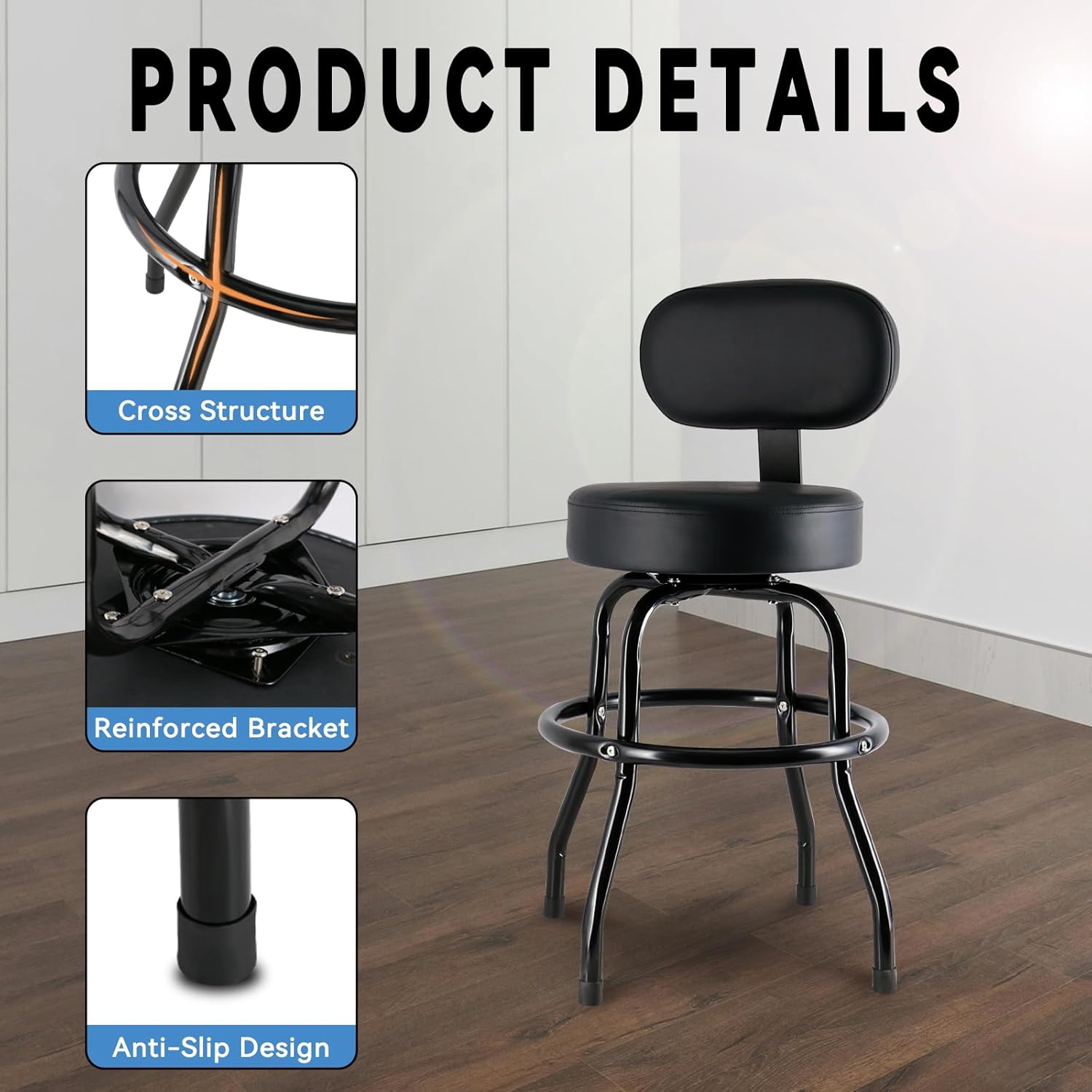 EASTROCK Guitar Stool with Backrest – Guitar Stools for Adults, Guitar Chairs with Padded Cushion and Footrest, Suitable for Acoustic, Electric & Bass Guitars