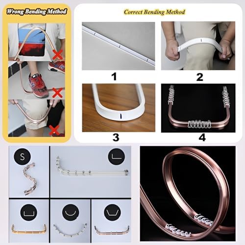 Shower Curtain Rod Adjustable Corner for Bathroom Bathtub Clothing Store,Heavy Duty Flexible Curtain Track Bendable Aluminum Rails for Ceiling/Wall Mount Ideal for L Shaped & U Shaped Bay Wi