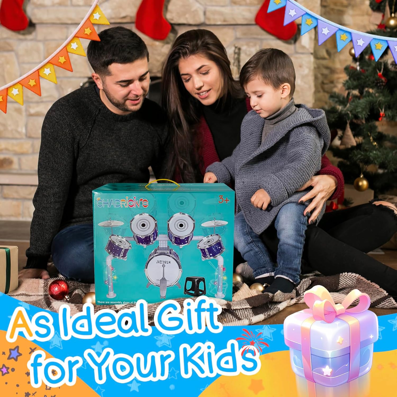 Upgraded Kids Drum Set Jazz Drums Kit with 5 Drums - Toddler Music Toys Learning Instruments Xmas Birthday Gifts for Toddlers 3 4 5 6 7 Boys Girls, Blue