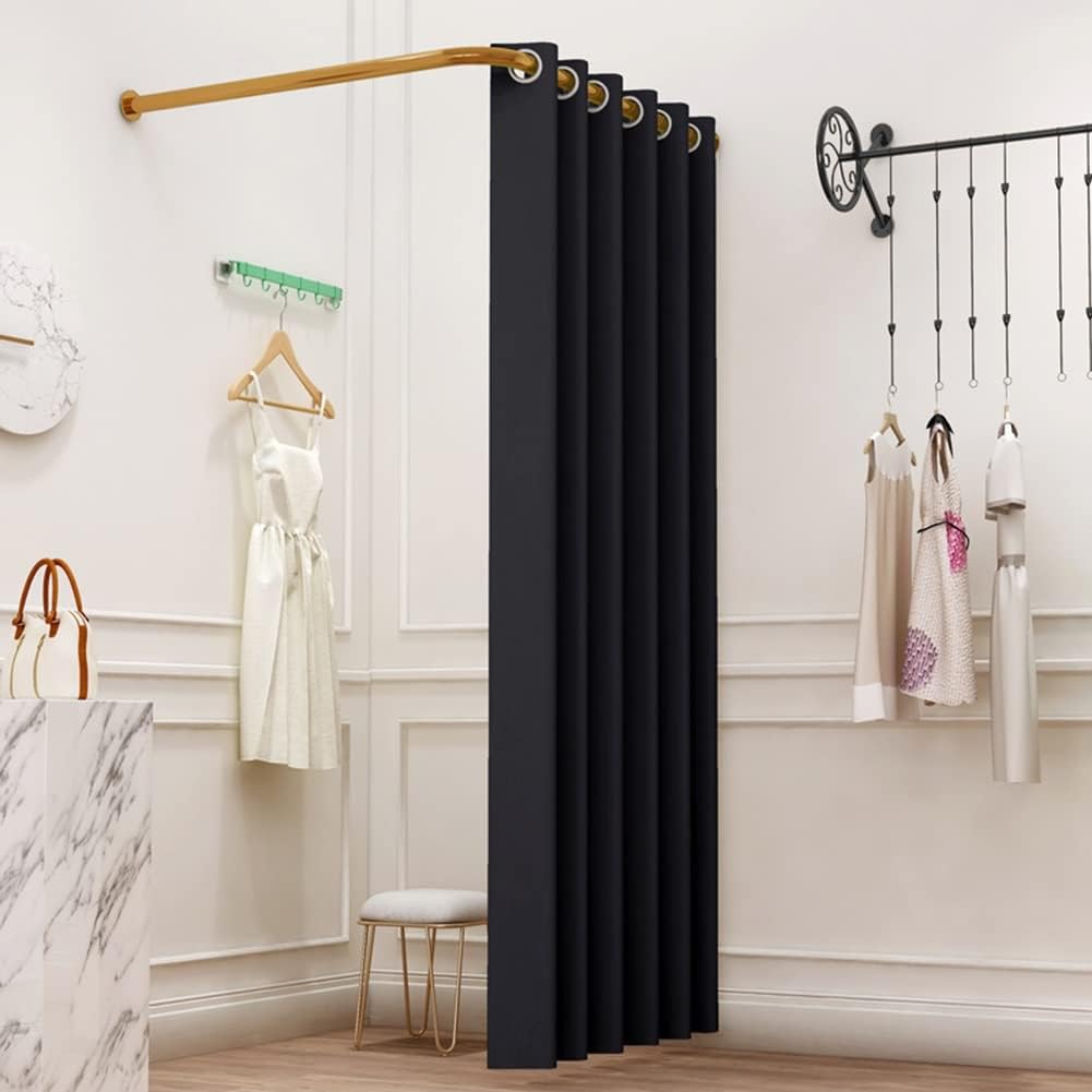 Retail Dressing Room Curtain Rod - Wall Mount Metal Rod - L-Shaped Corner Fitting Room Shelf - Shower Curtain Rod (Color : Gold, Size : 90x110cm)