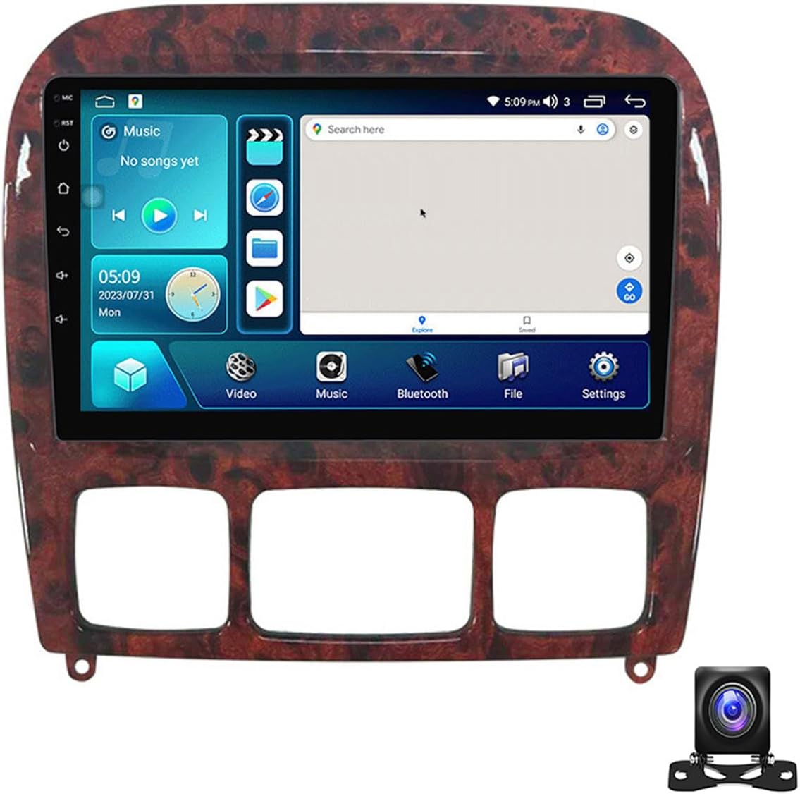 Double Din Car Stereo Bluetooth MP5 Player with Carplay/Auto, 9 Inch Touchscreen Radio Receiver with AHD Backup Camera, for Benz S~Class W220 S280 S320 Support 4G/SWC/DSP,4 core m150s 2g+32g