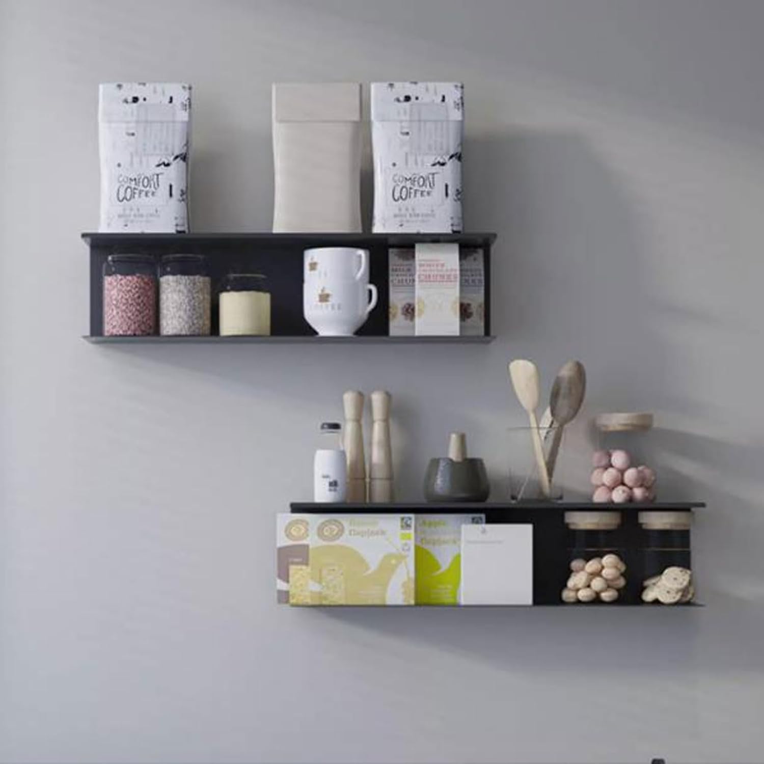 Floating Wall Shelves 2 PCS Metal Floating Wall Shelves 80cm/31.5inch, Shower Shelves Wall Mount Shelving with Screws, Book Floating Shelves for Wall Decorations Picture Frames Bathroom Kitchen Living