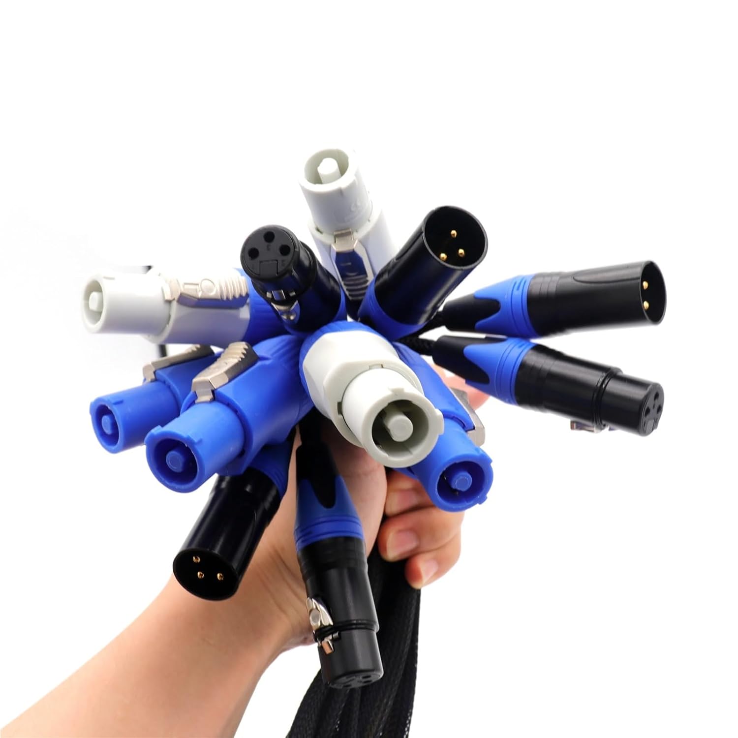 1 Meter Power DMX 2-in-1 Cable with PowerCON in/Out and 3-Pin XLR for DJ Moving Head Stage Lighting.