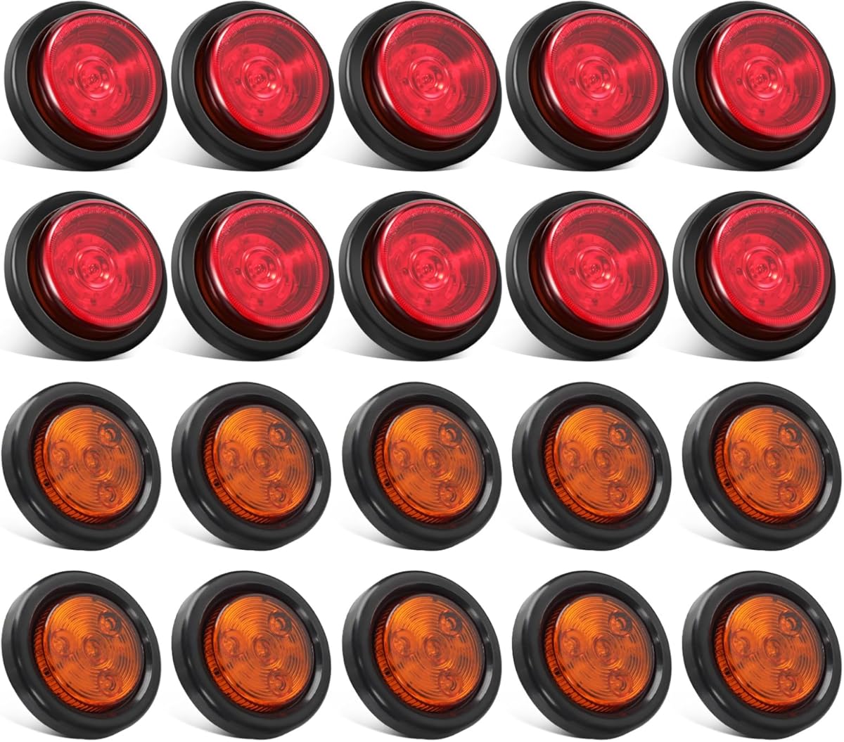 Partsam 10x 2 Amber LED Marker Lights + 10x 2.5 Strobe Marke Lights