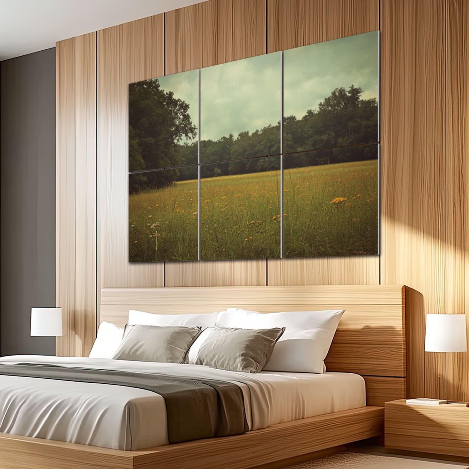 6 Pack Art Acoustic Panels Sound Absorbing Flowers Landscape Field Of Wildflowers Dense Overcast Sky Grass Decorative Soundproof Wall Panels Self Adhesive for Recording Studios Office 72