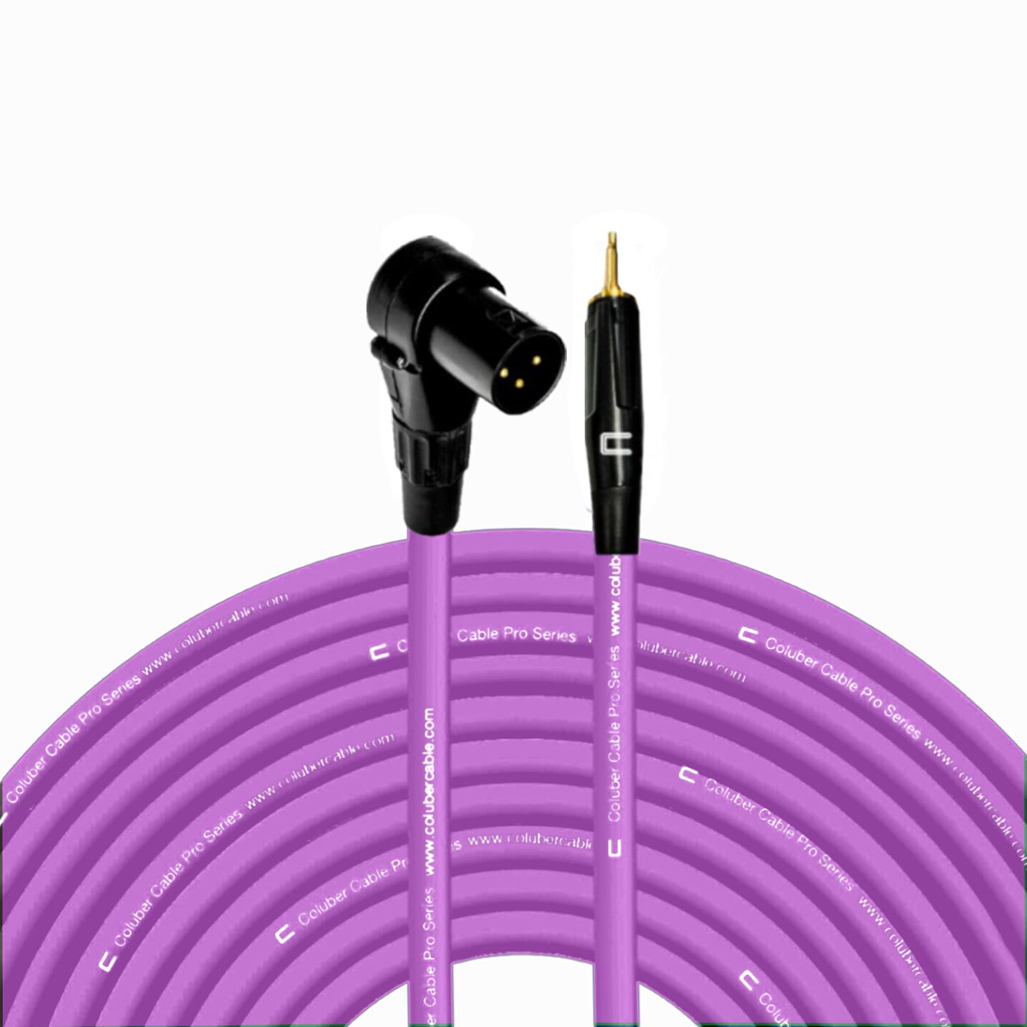 COLUBER CABLE Right Angle XLR Male to 3.5 TS Male - 100 Feet - Purple - Pro 3-Pin Microphone Connector for Powered Speakers, Audio Interface or Mixer for Live Performance & Recording