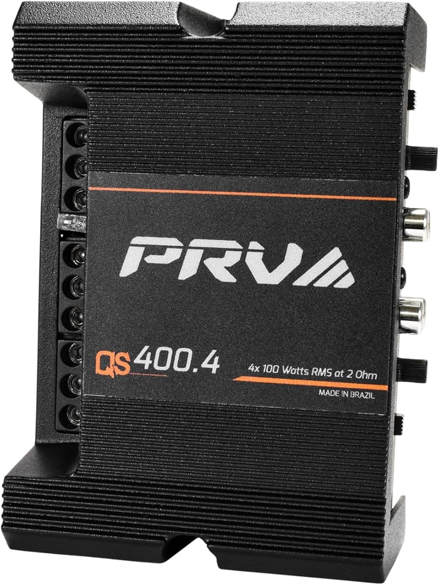 PRV Audio QS400.4 2 Ohm Mini Compact 4 Channel Car Audio Amplifier 4 x 100 Watts RMS at 2 Ohm - 400 Watt Amp Stereo 12 Volts Amp Class D Full Range Bridgeable