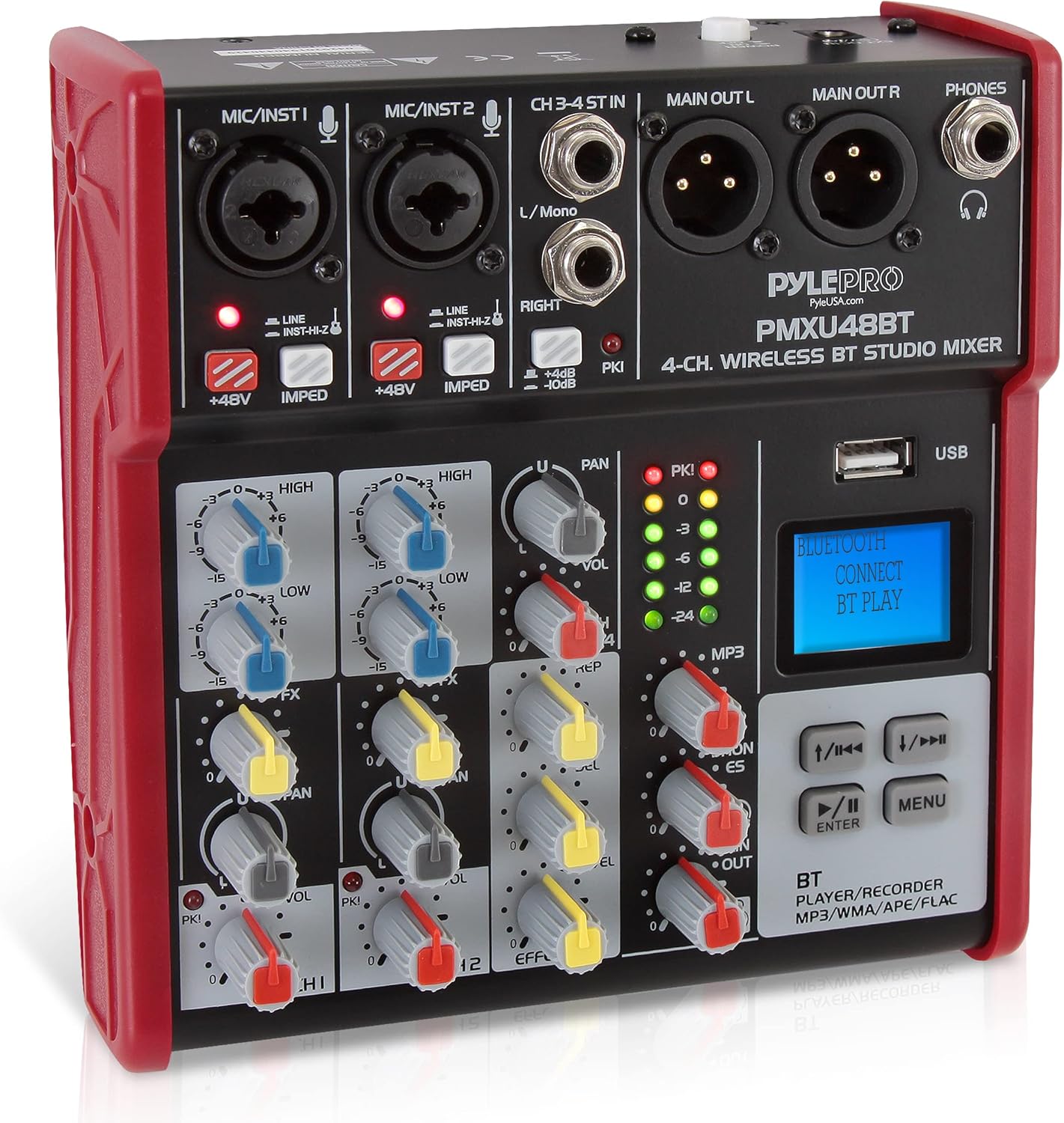 Pyle 4-Channel Bluetooth Studio DJ Mixer with Dynamic Cardioid Microphone and 15ft XLR Cable