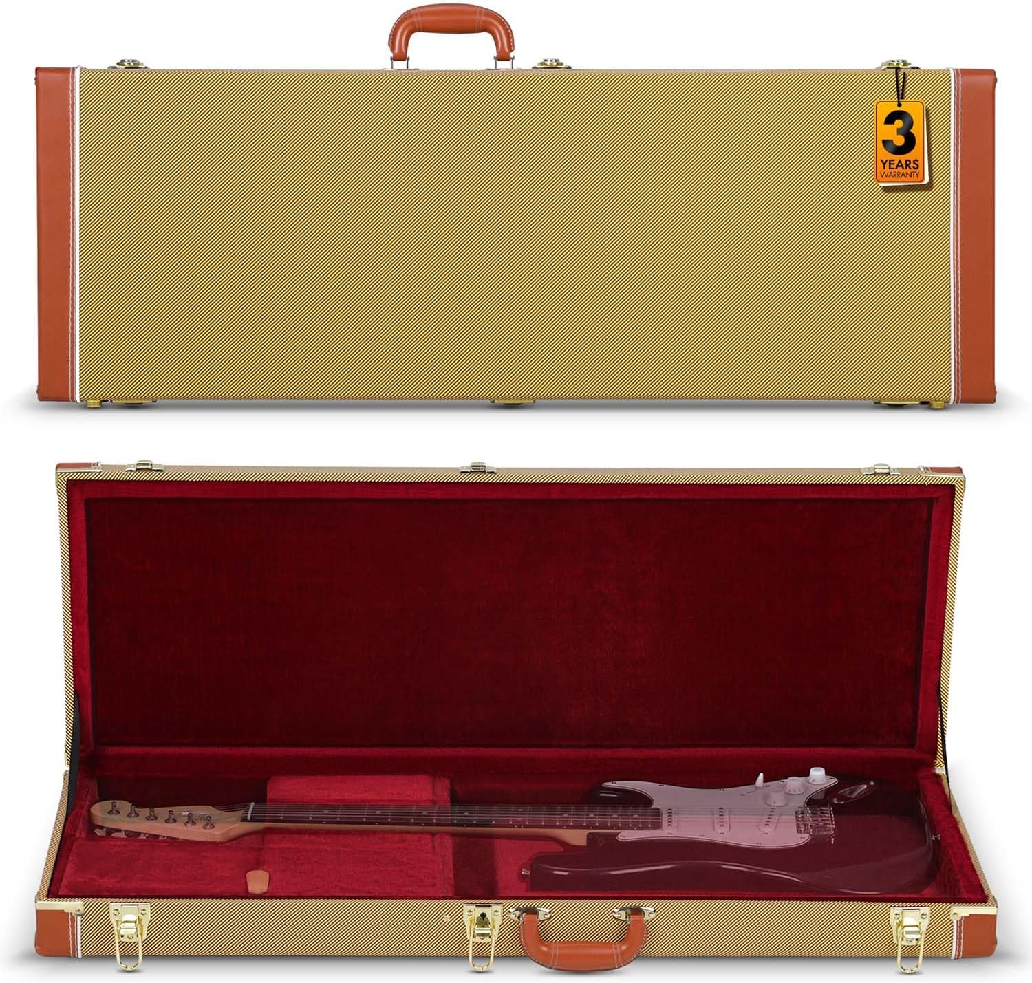 CAHAYA Guitar Case Electric Hardshell: 0.98inch Thick Padding Only for ST Electric Guitars Hardshell Wood Guitar Gig Case with Padded Comfortable Handle and 2 Keys Yellow CY00365-1