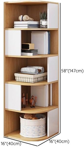 KWOKING Urban Shelf Bookcase Engineered Wood Book Shelf Study Room Bookshelf Landing Home Living Room Corner Bookcase Bedroom Narrow Slit Storage Cabinet Storage Rack Yellow White 16