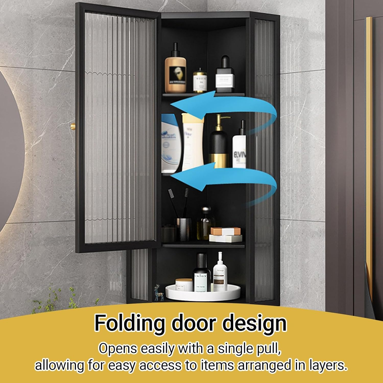 3/4 Tier Wall Mount Corner Bathroom Cabinets with Glass Door，Corner Medicine Cabinet ，Narrow Spice Rack，Makeup Organizer ，for Kitchen Living Room，Bedroom(Beige,4-Tier)