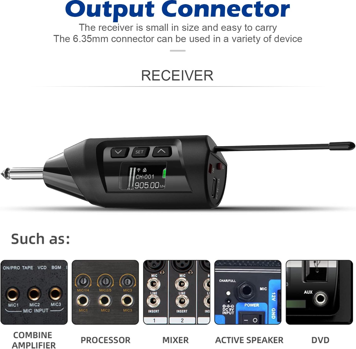 Wireless Saxophone Microphone System, Clip-On Instrument Microphone for Sax and Trumpet, Preset EQ & Echo Level 196 Ft Transmission Rechargeable Compact Transmitter and Receiver 4.5 Hours