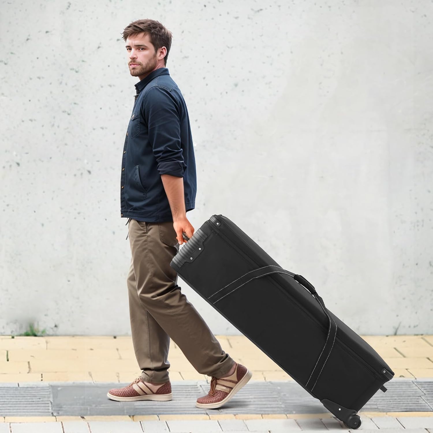 VEVOR Studio Equipment Trolley Case, 51.57 x 14.37 x 14.96 in / 131 x 36.5 x 38 cm, Rolling Camera Bag, Carrying Bag with Wheels Straps Padded Compartment Handle, for Light Stands, Tripods, Telescopes