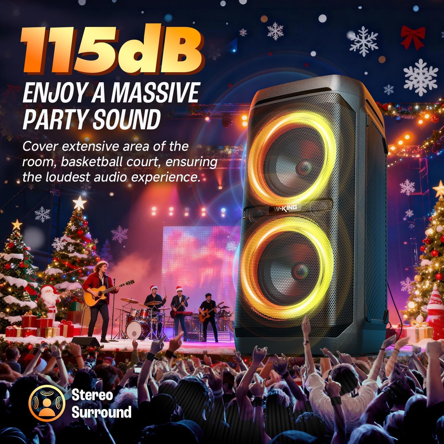 W-KING Portable Bluetooth Speaker 240W, Loud Boom Box with Deep Bass Subwoofers, IPX6 Waterproof Party Outdoor Speaker, Speakers Bluetooth Wireless, RGB Lights, 24H, Mic&Guitar Input, Echo, EQ, AUX