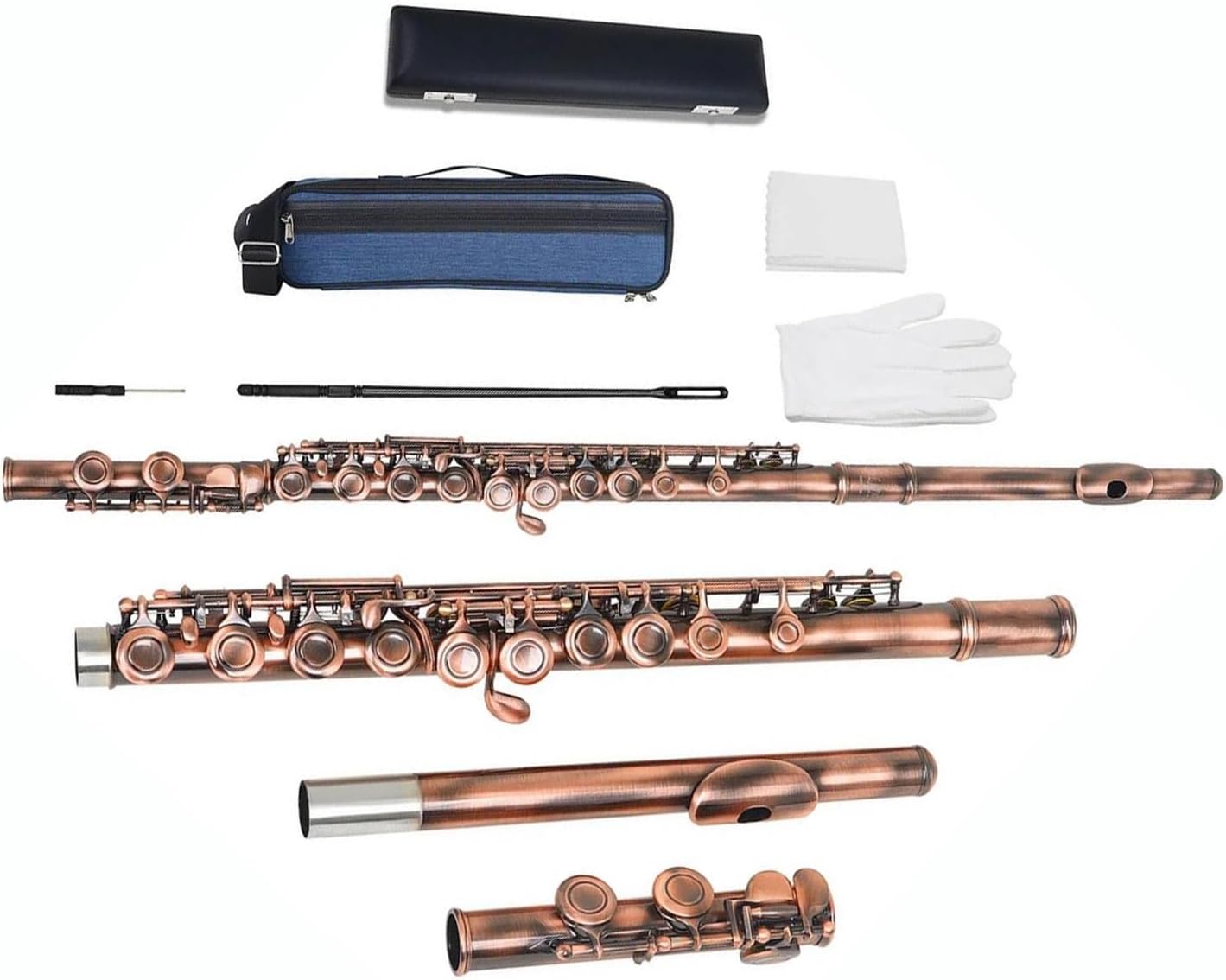 Professional Flute Instrument Flute 16 Hole Closed C Key White Copper Professional Woodwind Instrument Accessories With Gloves(Copper)