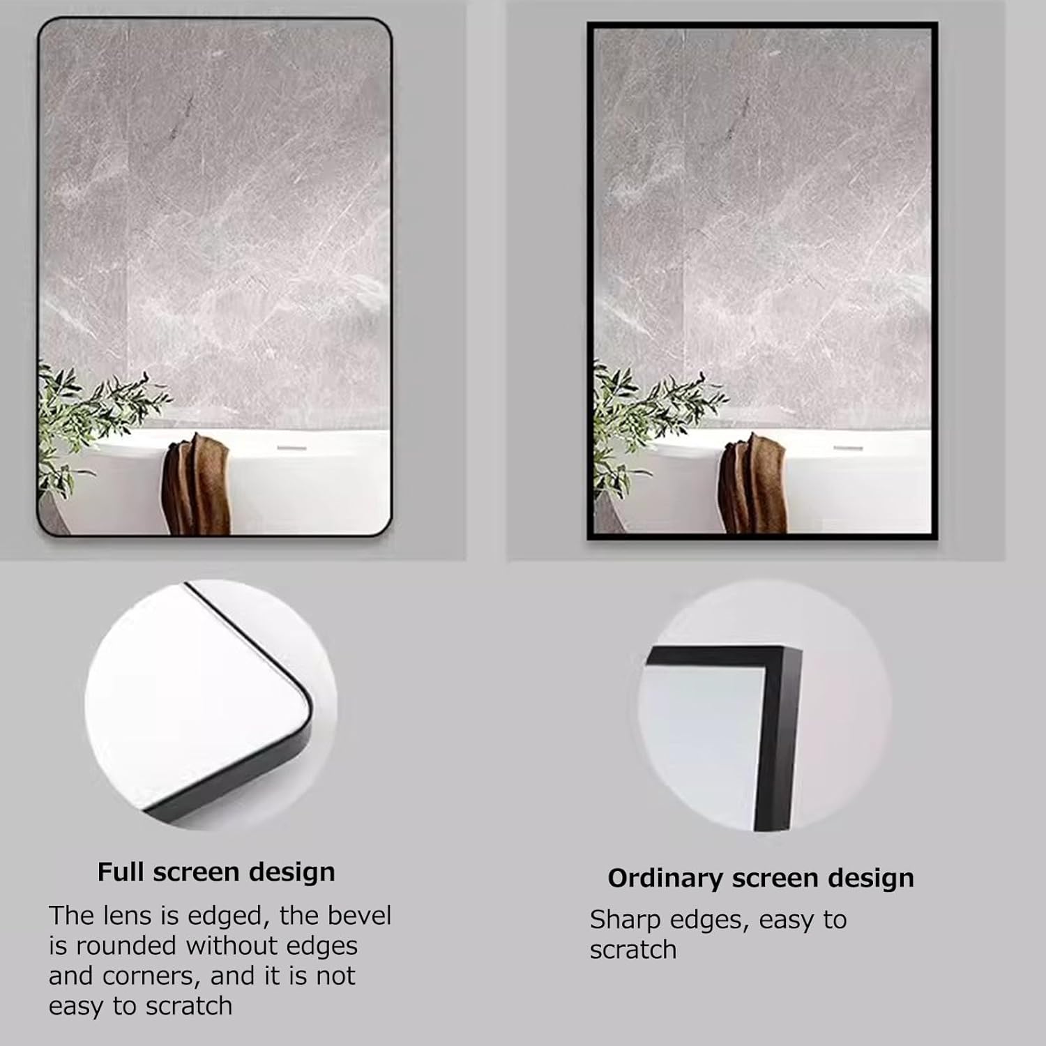 MEULE Upgrade Your Bathroom Modern Industrial Wall Mount Mirror - Brush Metal Frame, Rounded Corners, and Premium Glass 75×120cm B