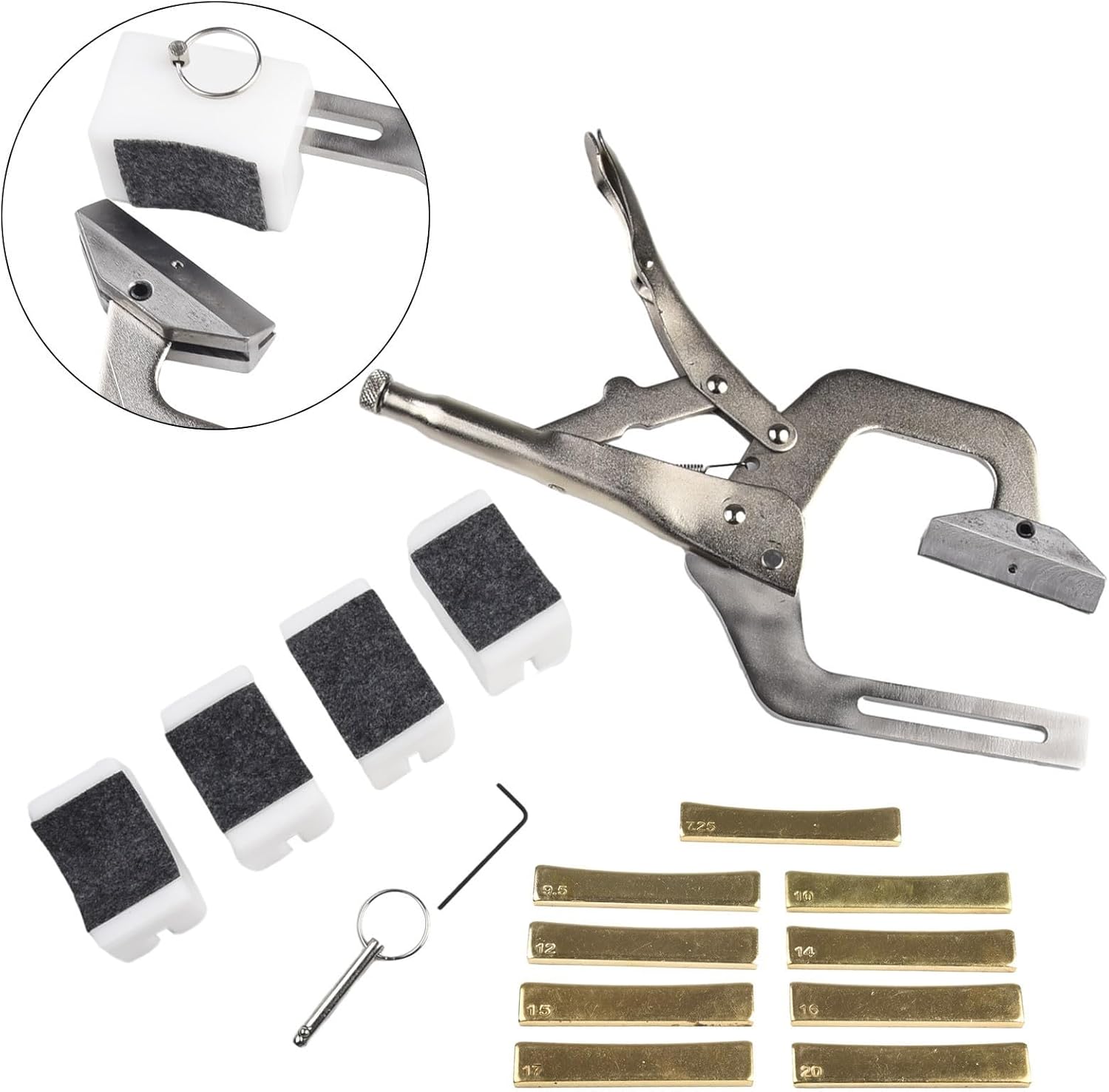 Fret Press Tool, Handheld Fret Press with Adjustable Thumbwheel Clamping Fret Installation Tool for Electric Acoustic Guitar Bass(Fret Press with 9 Radius Inserts)