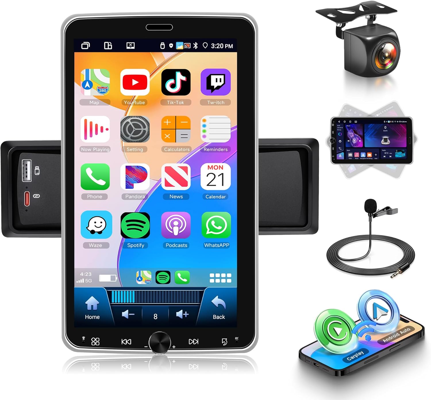 4G+64G Single Din Car Stereo with Wireless A-pple Carplay Android Auto, 10.1