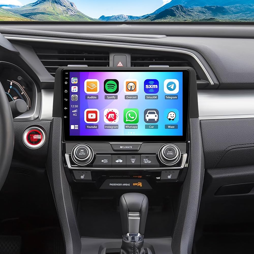 Android 15 Car Stereo Radio Upgrade for Honda Civic 2016-2020 w/Wireless Carplay Android Auto 2+64G Head Unit HD Touchscreen Car Radio with Bluetooth GPS WiFi SWC FM RDS AHD Backup Camera