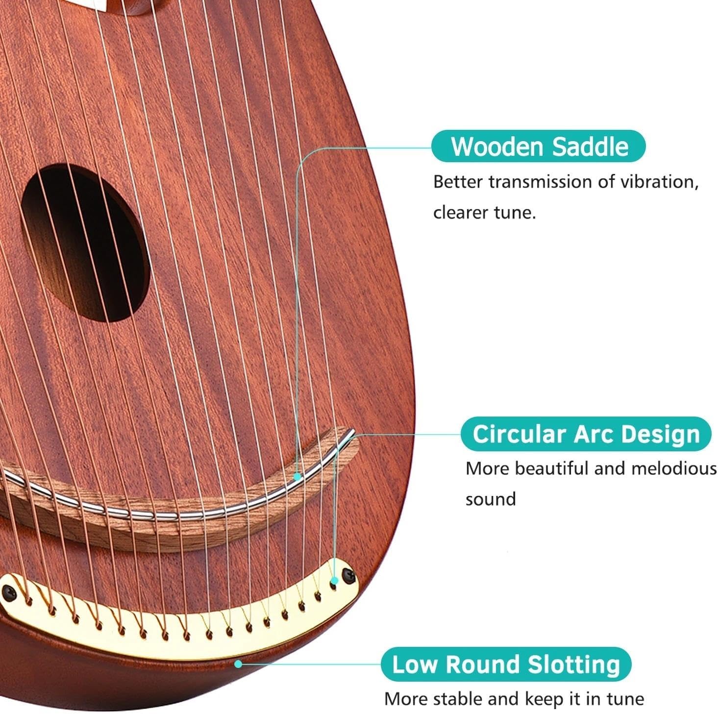 Lyre Harp Set 16-String Wooden Harp Metal Strings Solid Wood String Instrument With Carry Bag Tuning Wrench MusicBook(2)