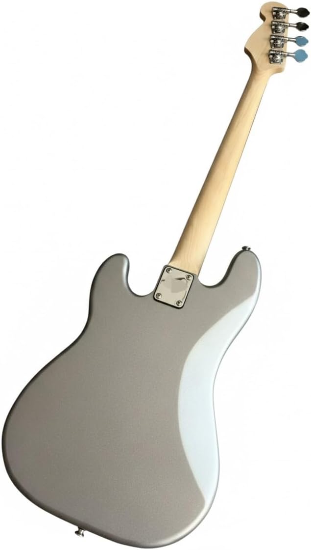4 String Electric Bass Passive PJ Pickup Configuration Solid Poplar Wood Body Smooth Playability(Metallic Silver)
