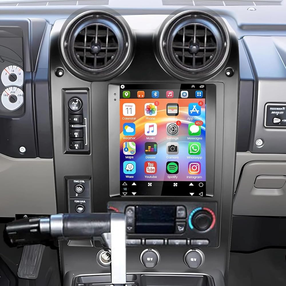 Car Stereo 2-Din Digital Media Receiver for Hummer H2 2002-2007, Car Audio Receivers with CarPlay Android Auto 9.7 Inch Bluetooth, FM Radio with AHD Backup Camera GPS 4+64G Radio 504