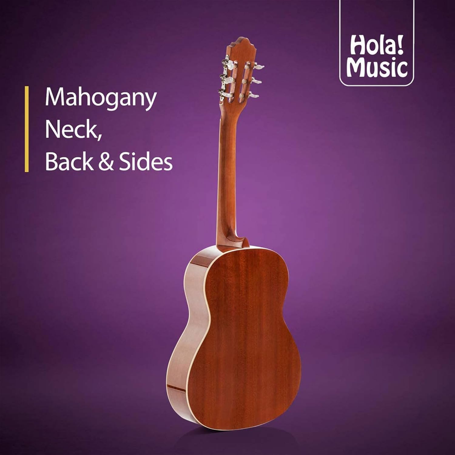 Classical Guitar 4/4, Full Size 39 Inch Wooden Guitar with Soft Nylon Strings by Hola! Music, Natural Gloss Finish - FREE Padded Gig Bag Included