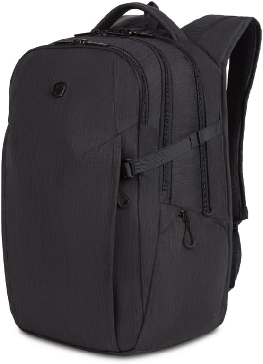 SwissGear VersaMax Laptop Backpack, Laptop Bag Fits Most 16-Inch Laptops, Commuter Friendly Trolley Sleeve, Ideal for Work, Travel or School - Charcoal Heather (18-Inch)