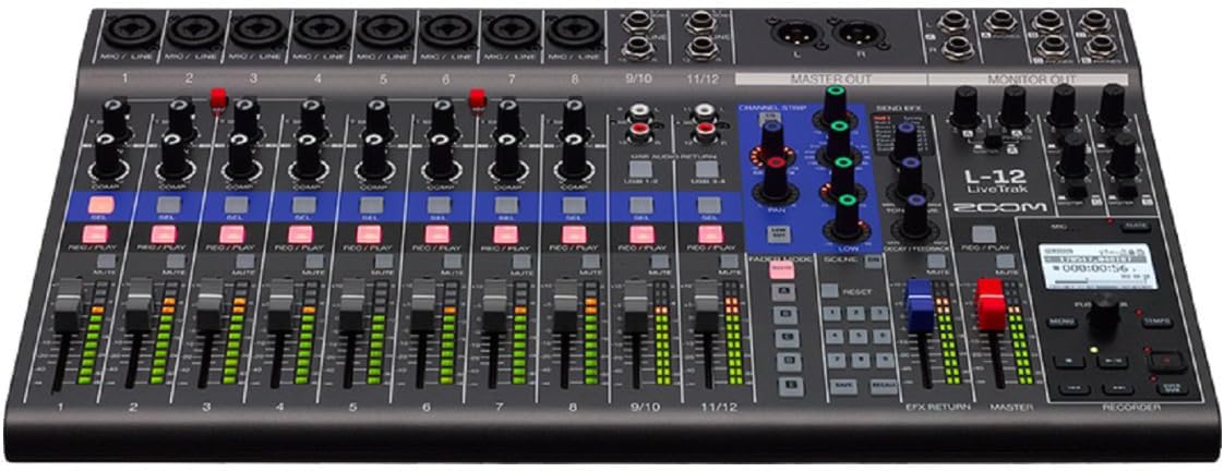 Zoom LiveTrak L-12 12-Channel Digital Mixer and Recorder Bundle with Two TX-100 Headphones, Four 1/4